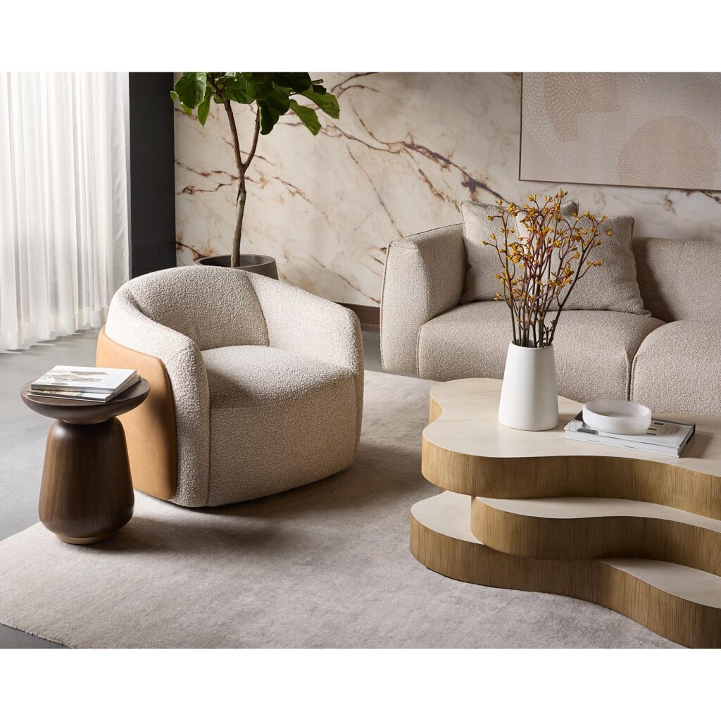 Caris Swivel Lounge Chair - Santa Cruz Oatmeal / Milliken Cognac - Image 3