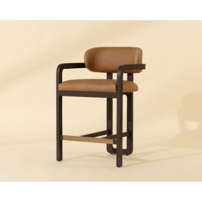 Madrone Counter Stool - Brown - Ludlow Sesame Leather