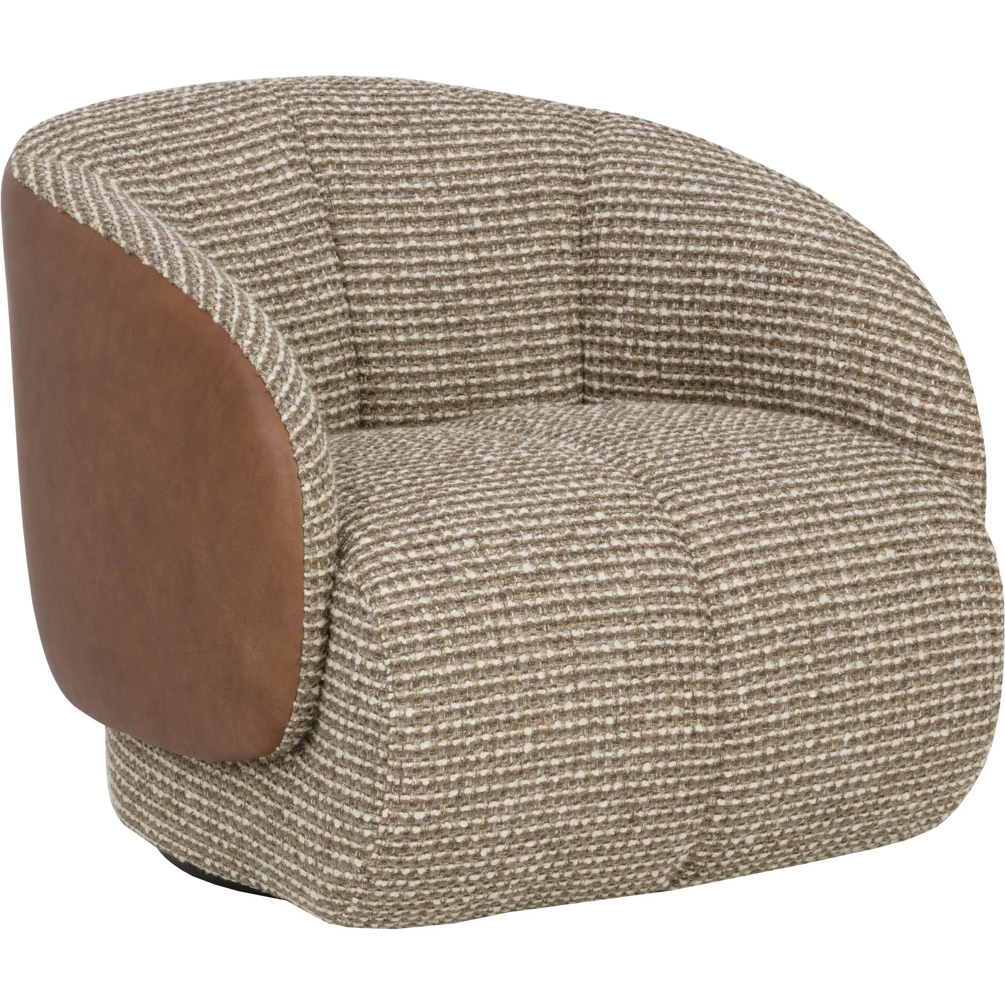 Camie Swivel Lounge Chair - Torched Meringue / Cognac Leather 4 Camie Swivel Lounge Chair - Torched Meringue / Cognac Leather - Image 4