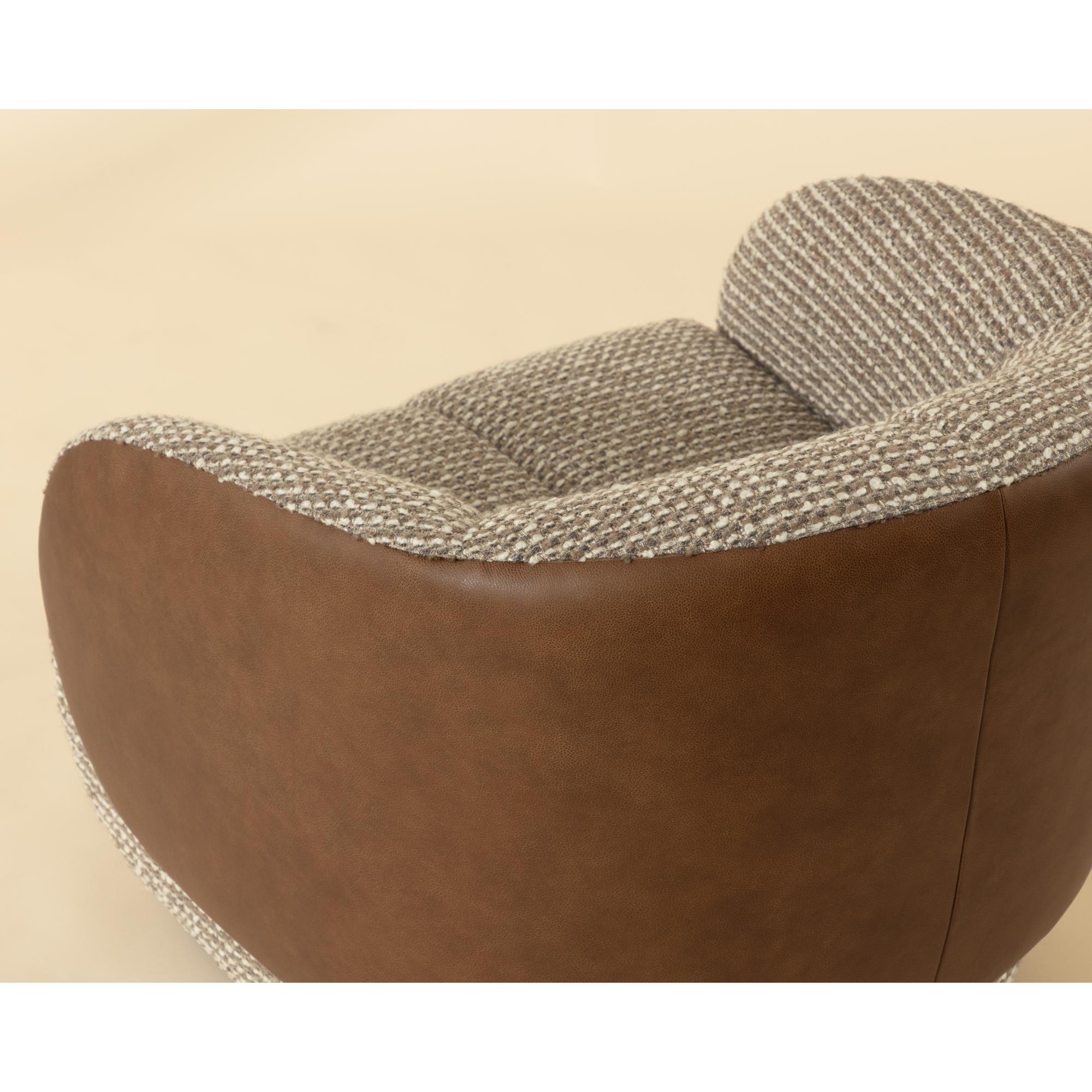 Camie Swivel Lounge Chair - Torched Meringue / Cognac Leather 3 Camie Swivel Lounge Chair - Torched Meringue / Cognac Leather - Image 3