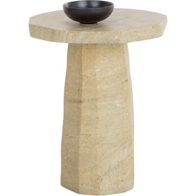 Baldur End Table - Travertine Look - Natural