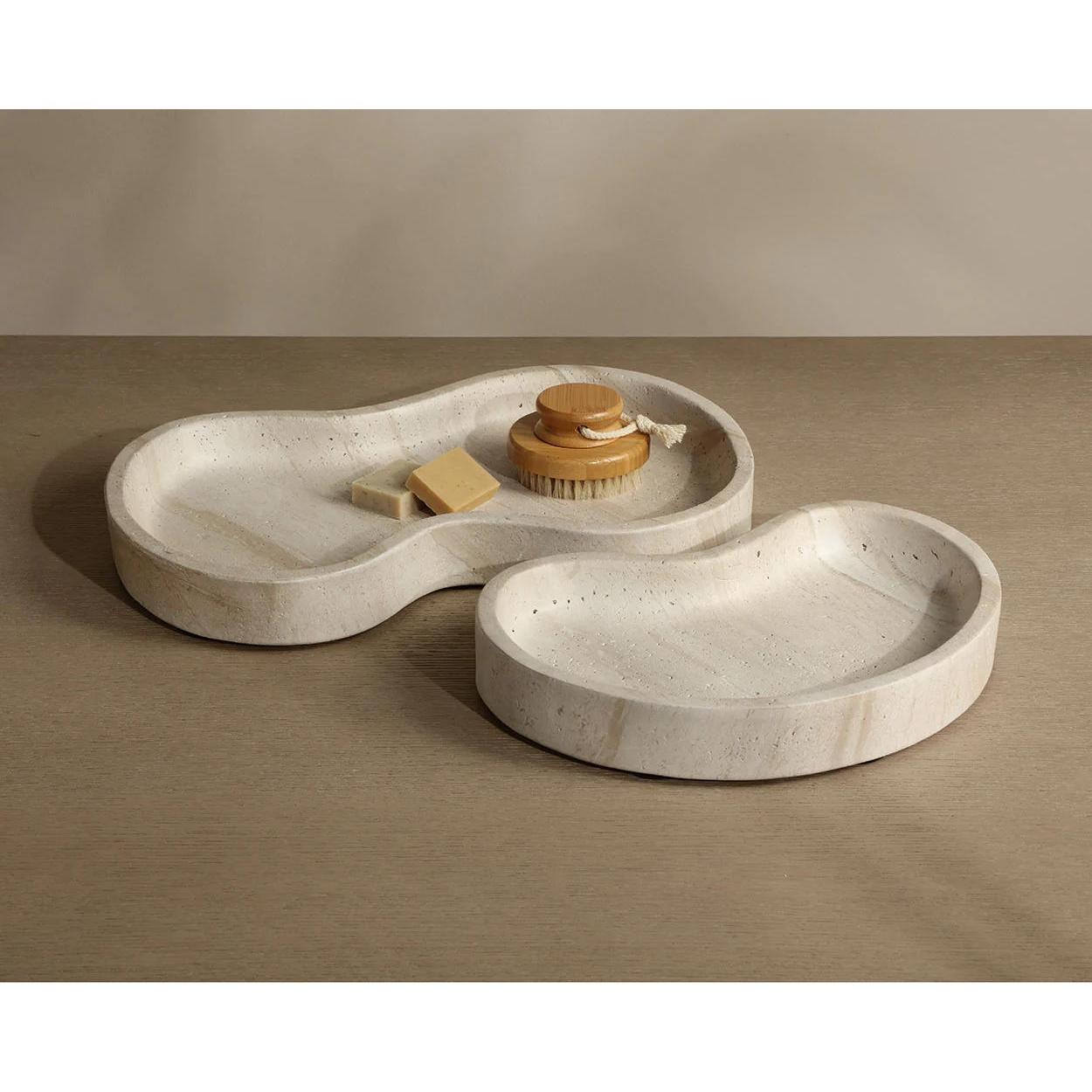 Amoeba Tray (Set Of 2) - Travertine Look - Desert 2 Amoeba Tray (Set Of 2) - Travertine Look - Desert - Image 2
