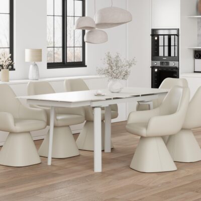 Bellaro Dining Table with Extension in Travertine and Cream 201-060TV 201 060TV 1