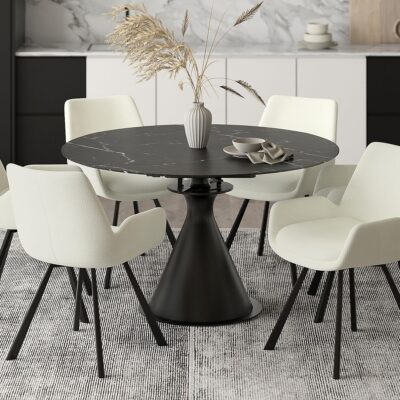 Calisto Round Pedestal Dining Table w/Extension in Black 9 Calisto Round Pedestal Dining Table w/Extension in Black 201-110BK 201 110BK 1