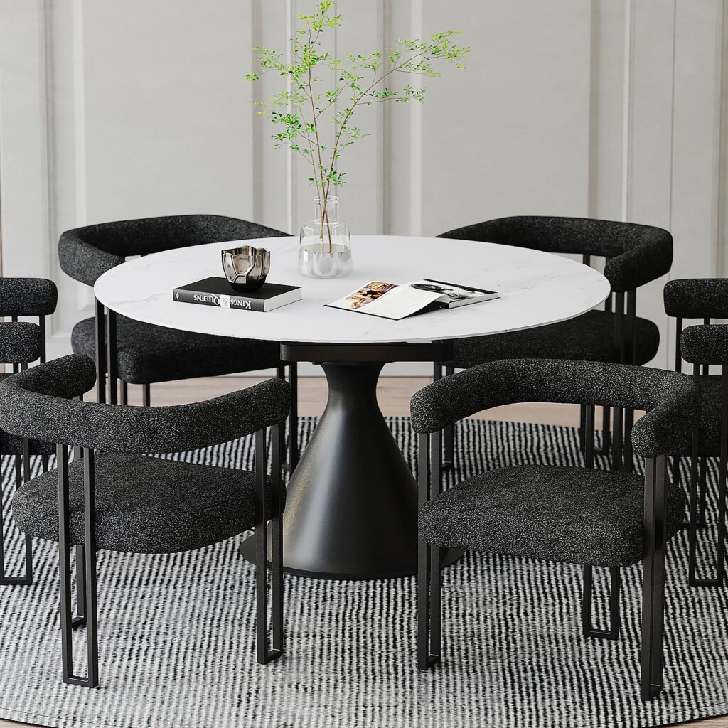 Calisto Round Pedestal Dining Table w/Extension in White and Black - Image 2