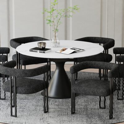 Calisto Round Pedestal Dining Table w/Extension in White and Black 9 Calisto Round Pedestal Dining Table w/Extension in White and Black 201-110WT 201 110WT 1