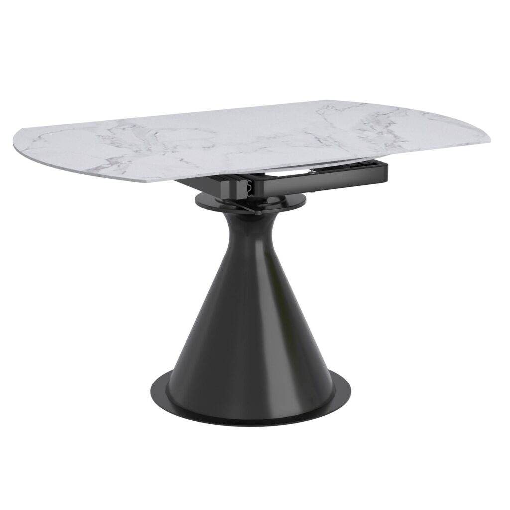 Calisto Round Pedestal Dining Table w/Extension in White and Black - Image 3