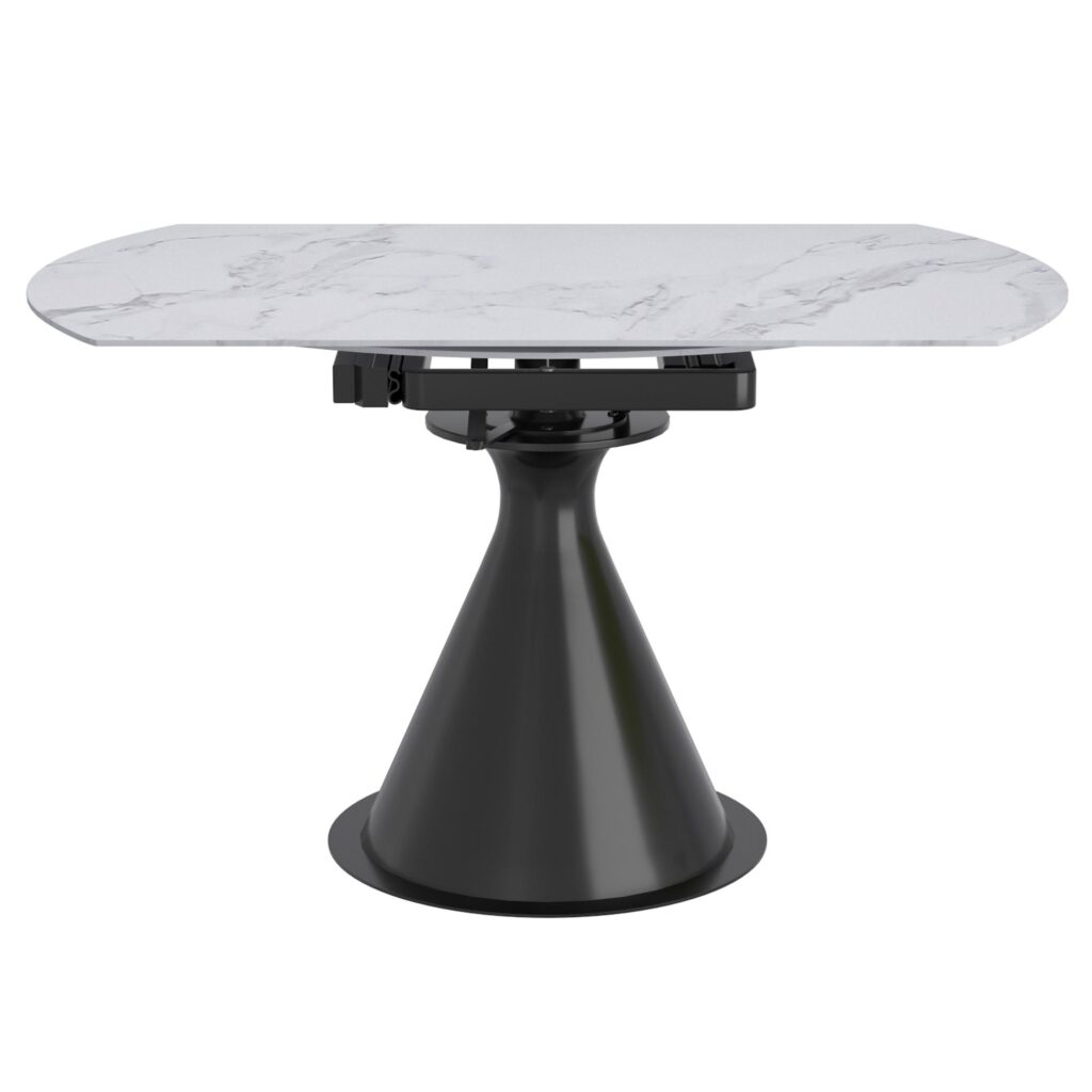 Calisto Round Pedestal Dining Table w/Extension in White and Black - Image 5