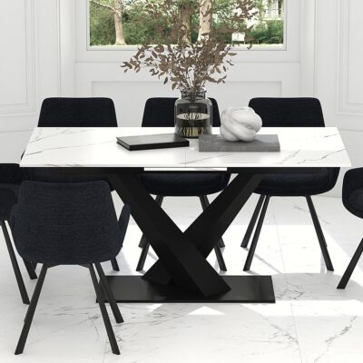 Julius Dining Table w/Extension in White and Black 201-111WT 201 111WT 1