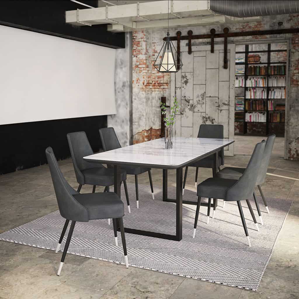 Gavin Dining Table w/Extension in Black and Faux Marble - Image 2