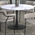 Zilo 48" Round Dining Table in White Faux Marble and Black 201-671BK_L 201 671BK L 1