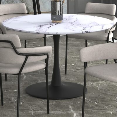 Zilo 48" Round Dining Table in White Faux Marble and Black 9 Zilo 48" Round Dining Table in White Faux Marble and Black 201-671BK_L 201 671BK L 1