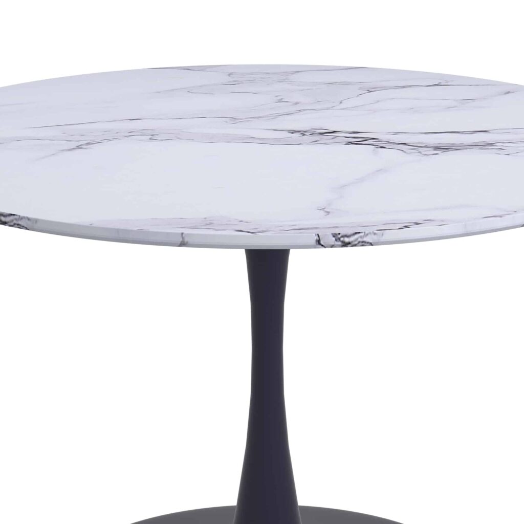 Zilo 48" Round Dining Table in White Faux Marble and Black - Image 3