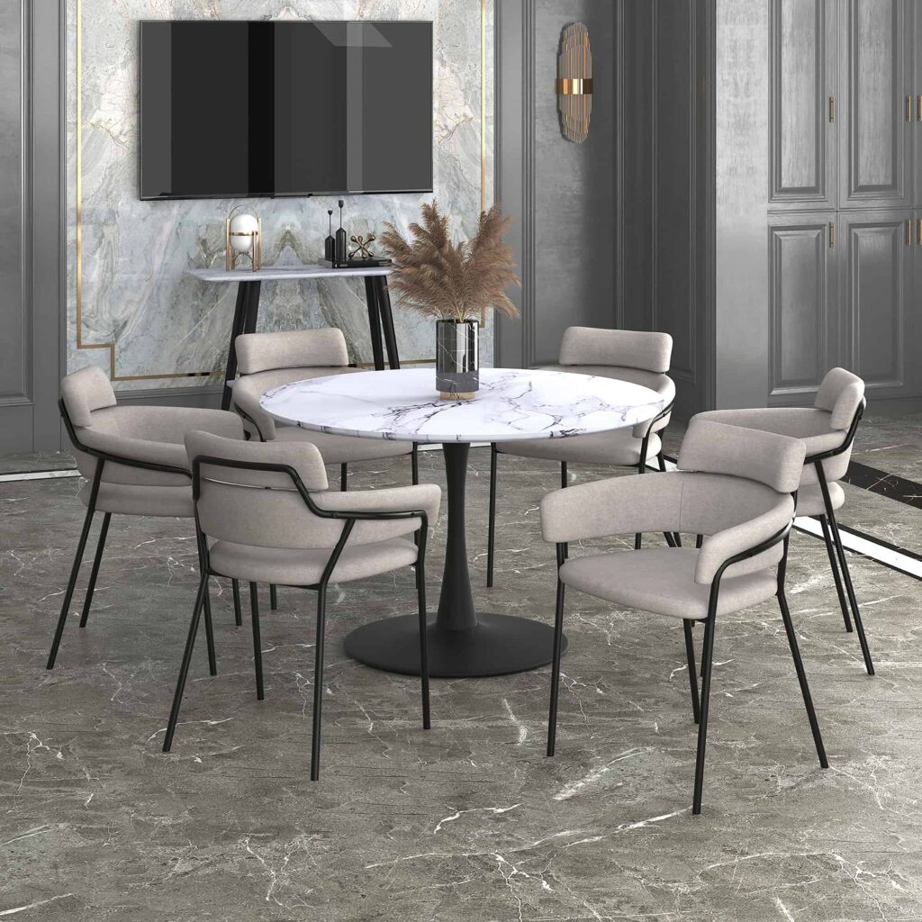 Zilo 48" Round Dining Table in White Faux Marble and Black - Image 7