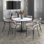 Zilo 48" Round Dining Table in White Faux Marble and Black 201-671BK_L 201 671BK L 6
