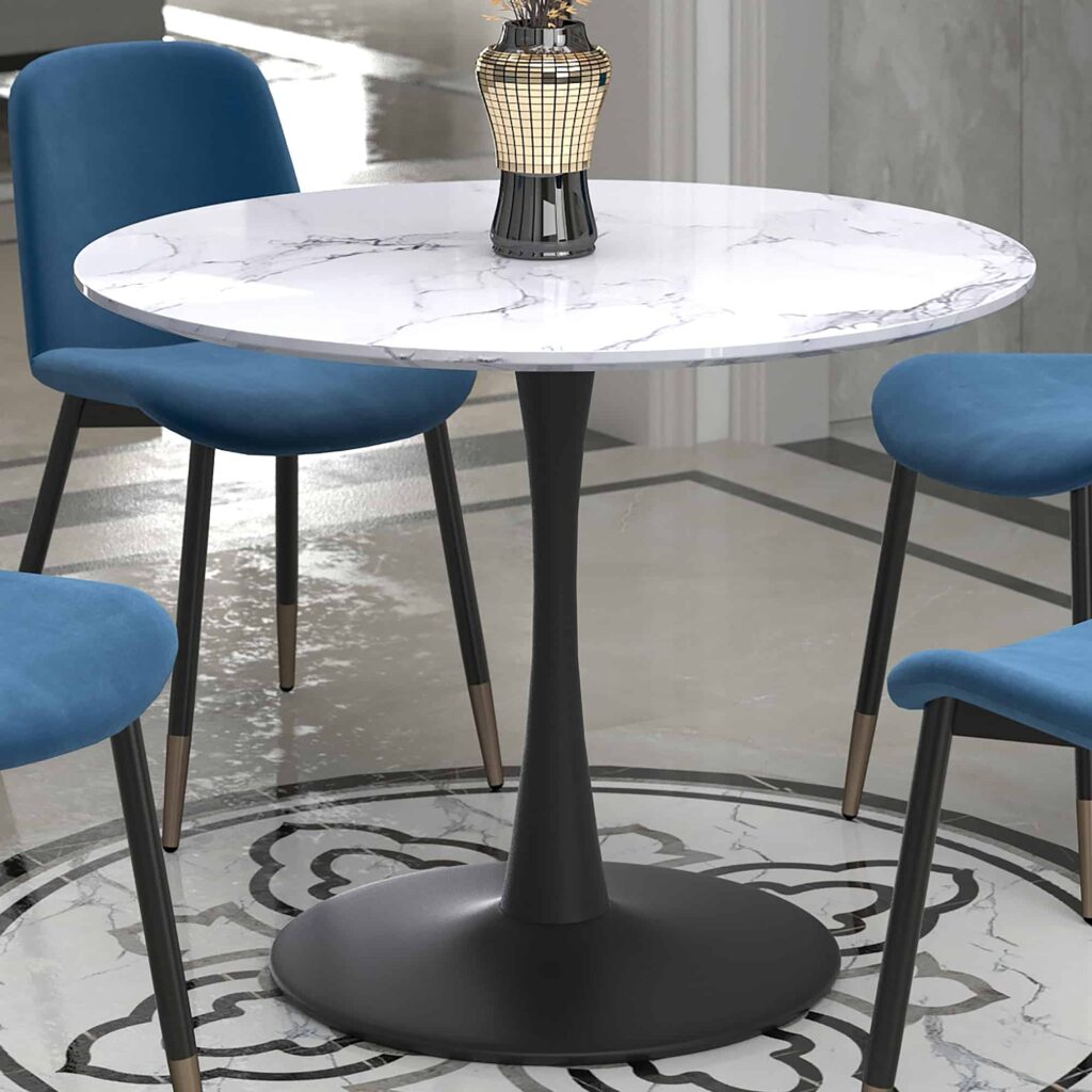 Zilo 40" Round Dining Table in White Faux Marble and Black - Image 2