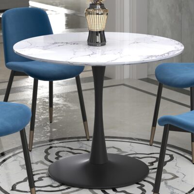 Zilo 40" Round Dining Table in White Faux Marble and Black 201-671BK_S 201 671BK S 1