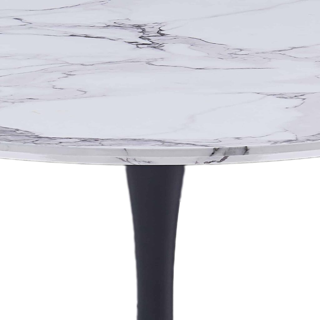 Zilo 40" Round Dining Table in White Faux Marble and Black - Image 3