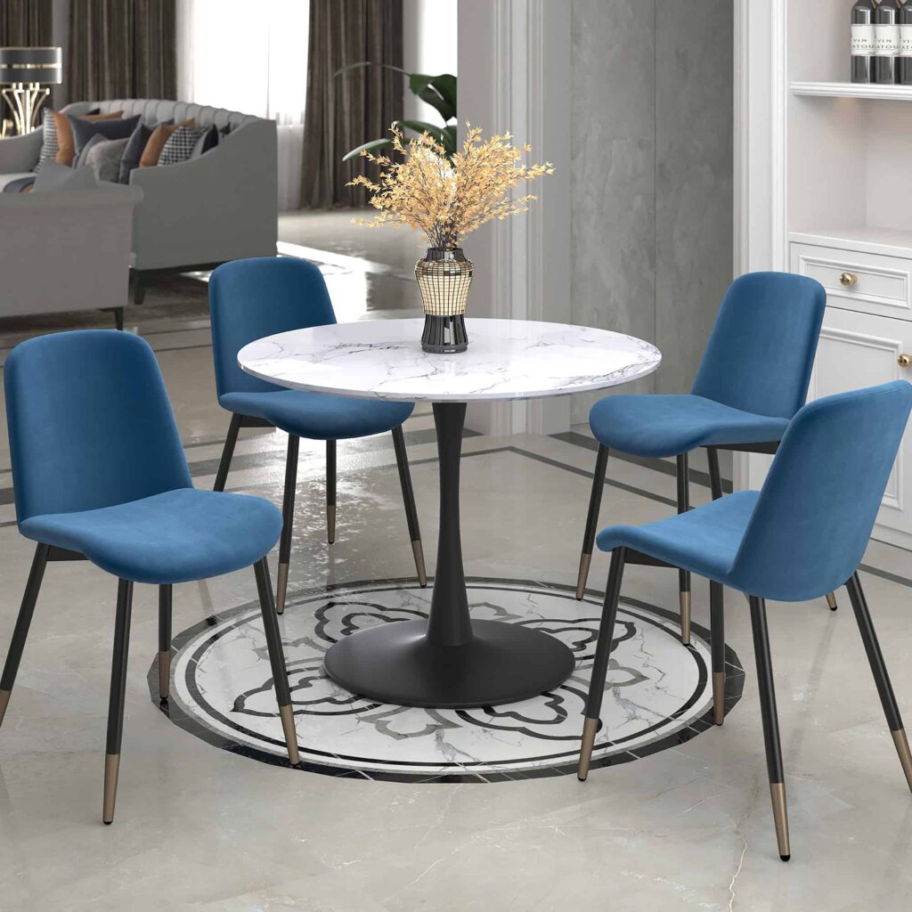 Zilo 40" Round Dining Table in White Faux Marble and Black - Image 7