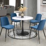 Zilo 40" Round Dining Table in White Faux Marble and Black 201-671BK_S 201 671BK S 6