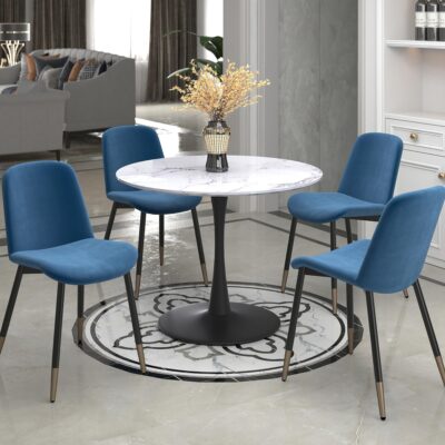 Zilo 40" Round Dining Table in White Faux Marble and Black 201-671BK_S 201 671BK S 6