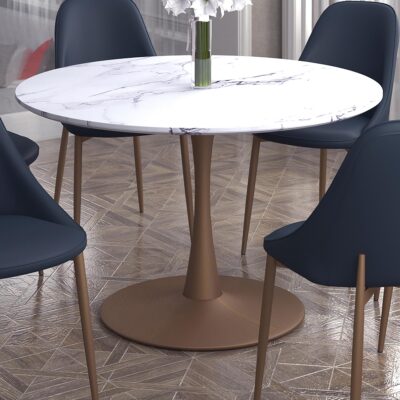 Zilo 48" Round Dining Table in White Faux Marble and Aged Gold 201-671GD_L 201 671GD L 1