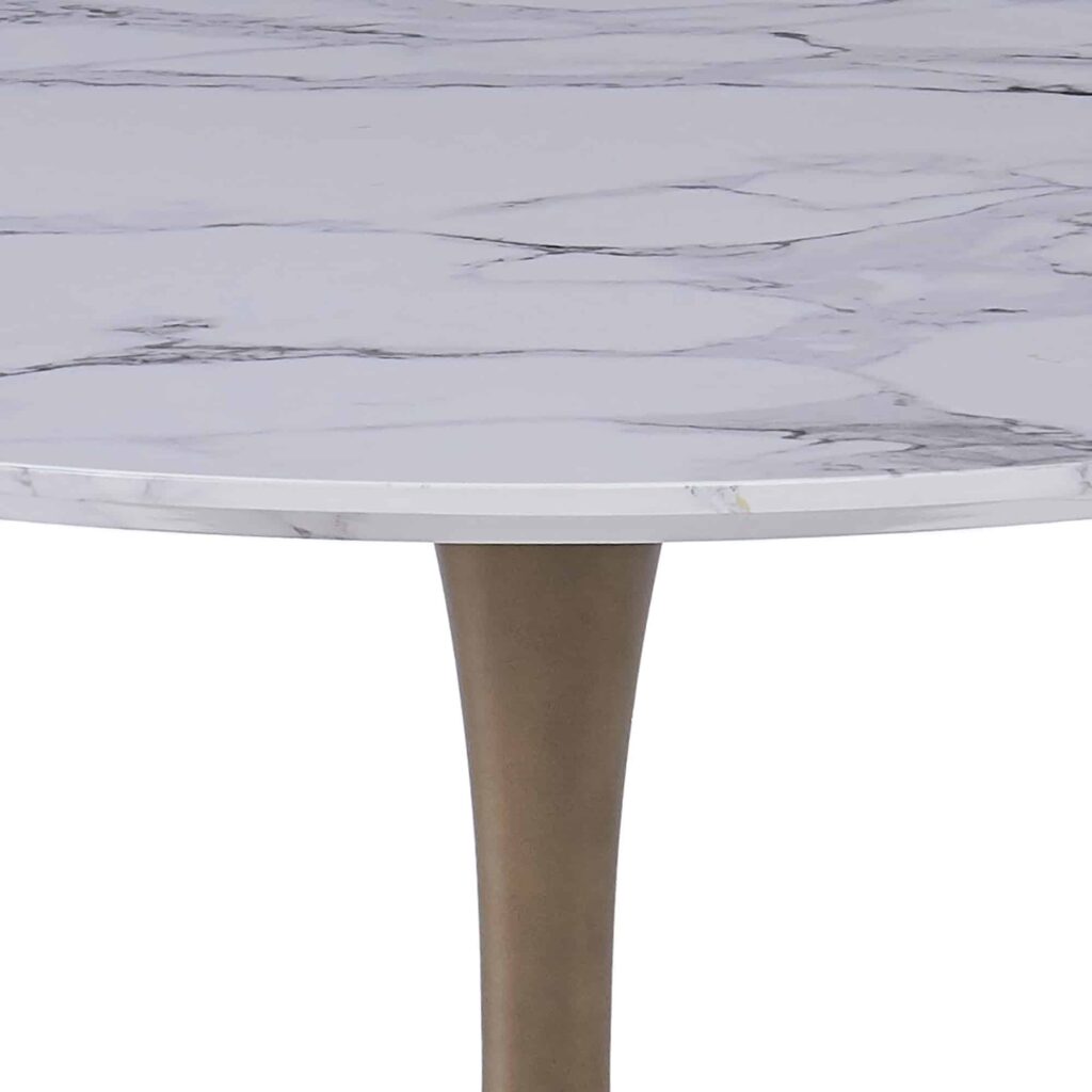 Zilo 48" Round Dining Table in White Faux Marble and Aged Gold - Image 3