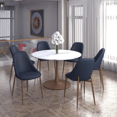 Zilo 48" Round Dining Table in White Faux Marble and Aged Gold 201-671GD_L 201 671GD L 6