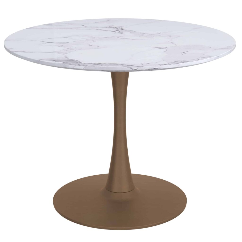 Zilo 40" Round Dining Table in White Faux Marble and Aged Gold 201-671GD_S 201 671GD S