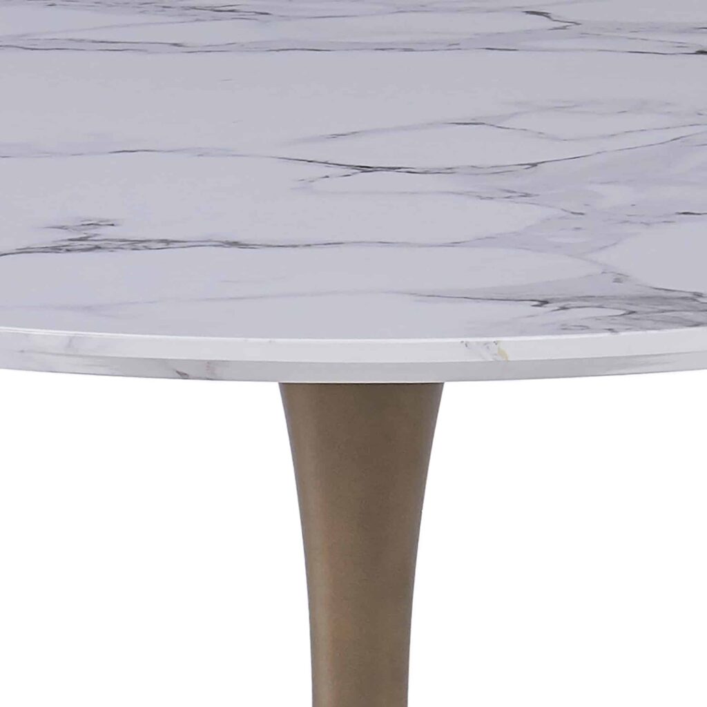 Zilo 40" Round Dining Table in White Faux Marble and Aged Gold - Image 3
