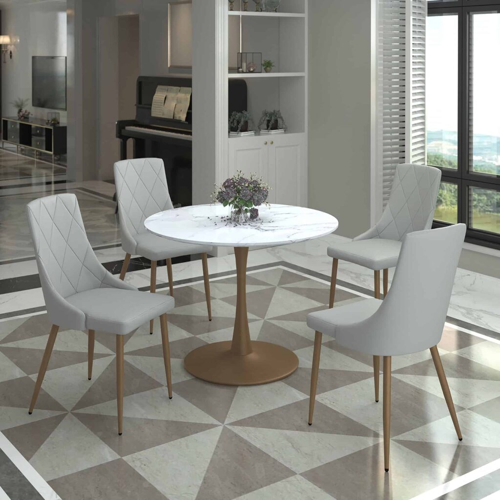 Zilo 40" Round Dining Table in White Faux Marble and Aged Gold 201-671GD_S 201 671GD S 6