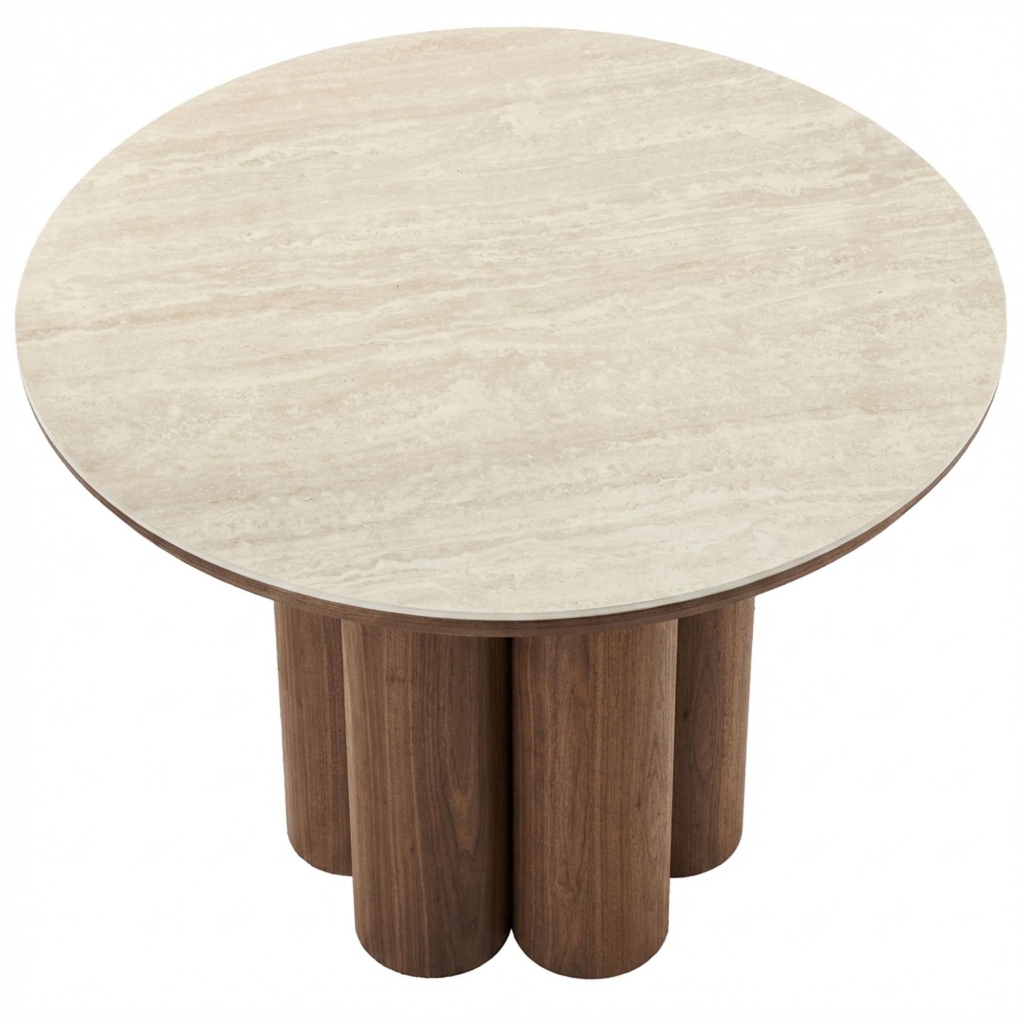 Seaton Round Dining Table, 47" in Walnut and Travertine 4 Seaton Round Dining Table, 47" in Walnut and Travertine - Image 4