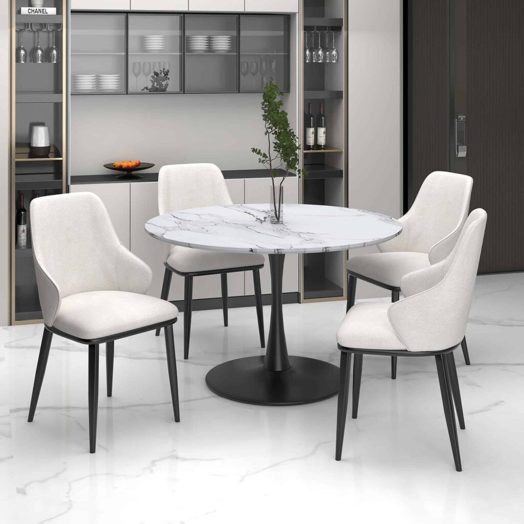 Kash Dining Chair, Set of 2, in Beige Fabric and Black - Image 2
