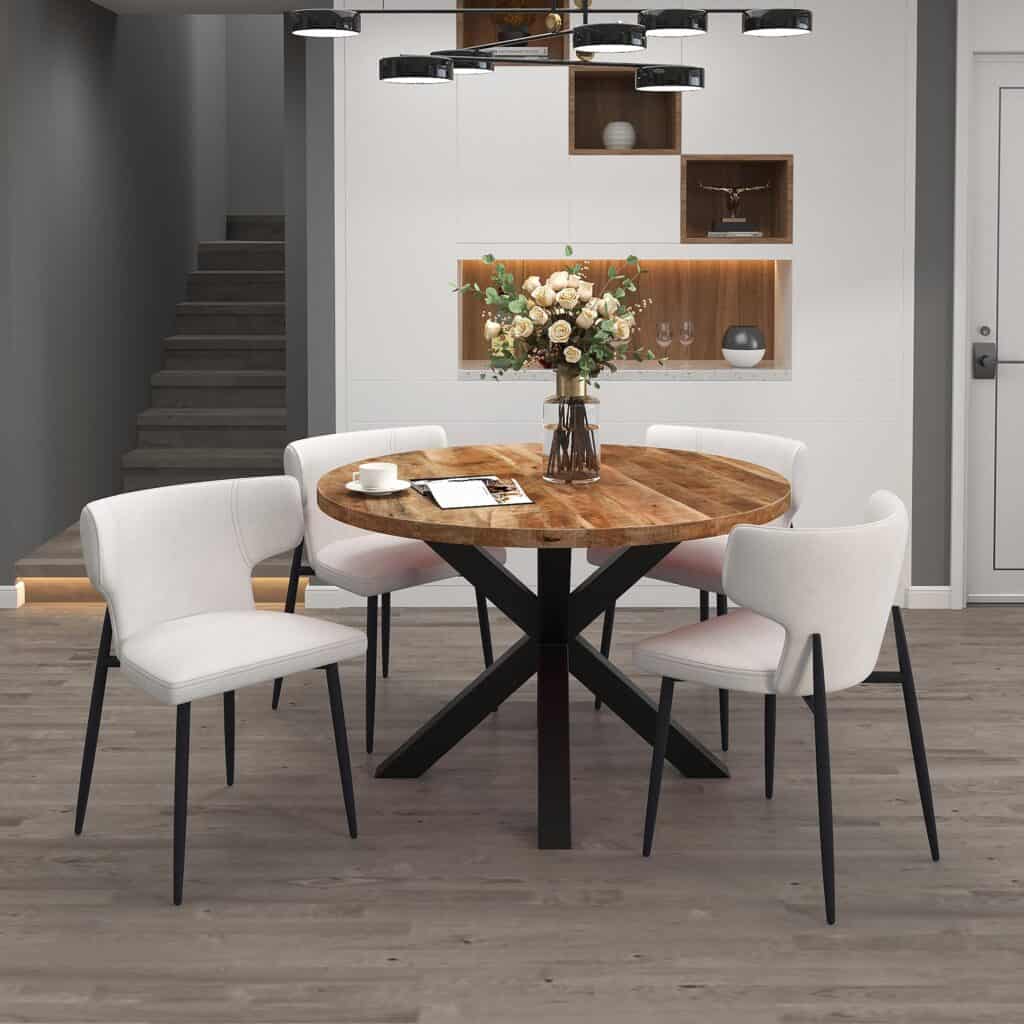 Olis Dining Chair, Set of 2, in Beige Fabric and Black - Image 2