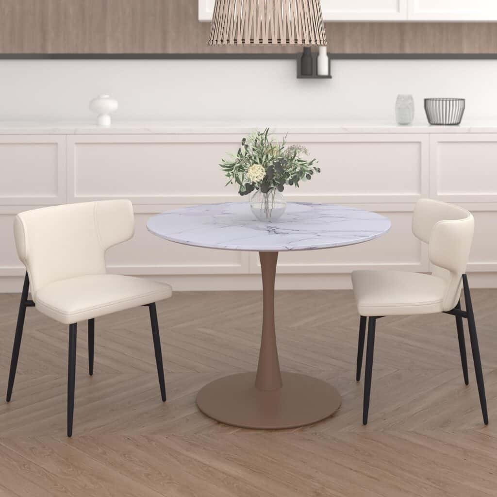 Olis Dining Chair, Set of 2, in Beige Faux Leather and Black - Image 2