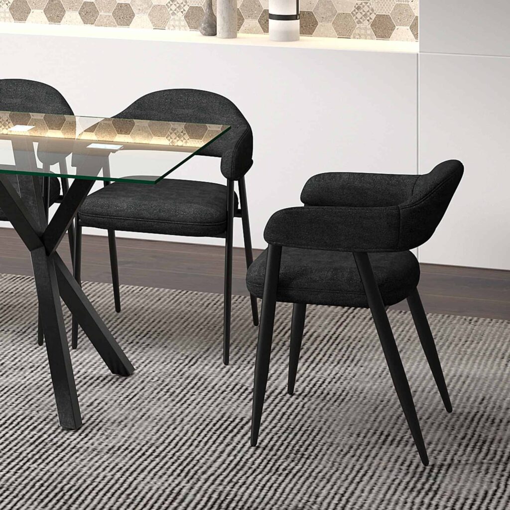 Archer Dining Chair, Set of 2, in Charcoal Fabric and Black - Image 2