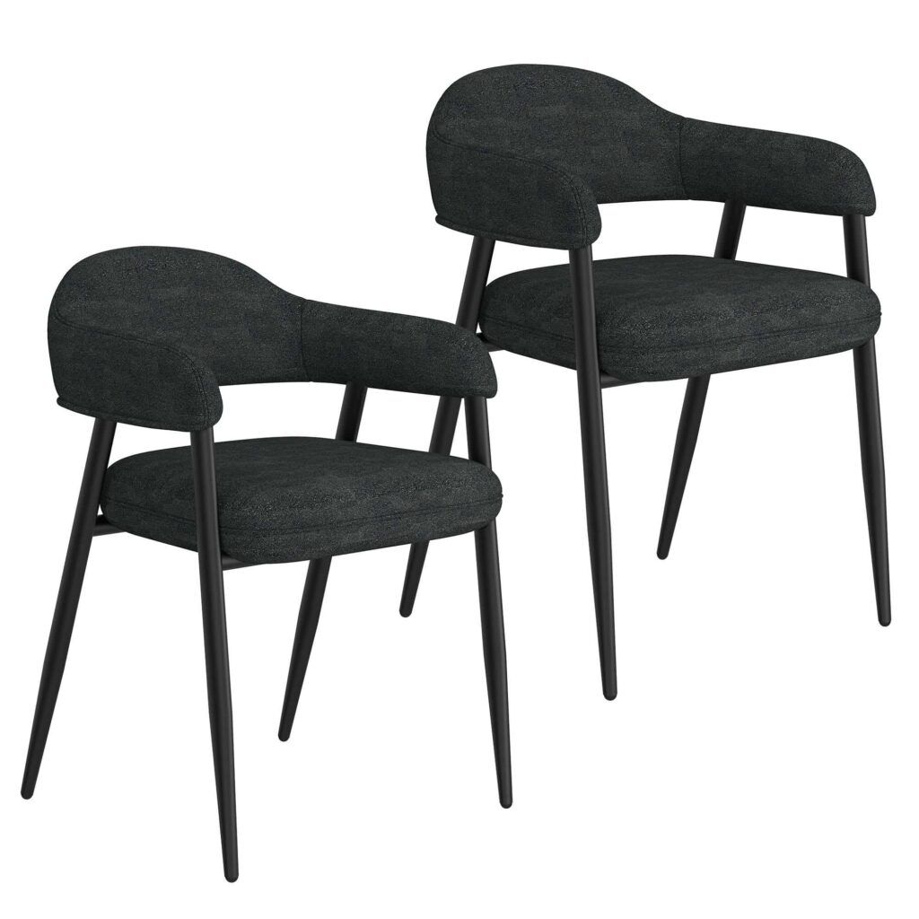 Archer Dining Chair, Set of 2, in Charcoal Fabric and Black - Image 7