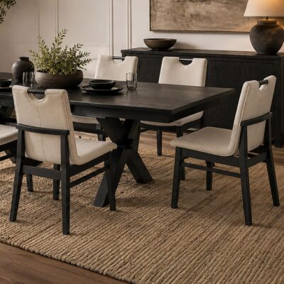 Argyle Dining Chair, Set of 2 in Beige and Black 202-105BLK 202 105BLK 1
