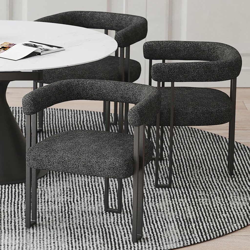 Scarlet Dining Chair, Set of 2 in Charcoal Boucle and Black - Image 2