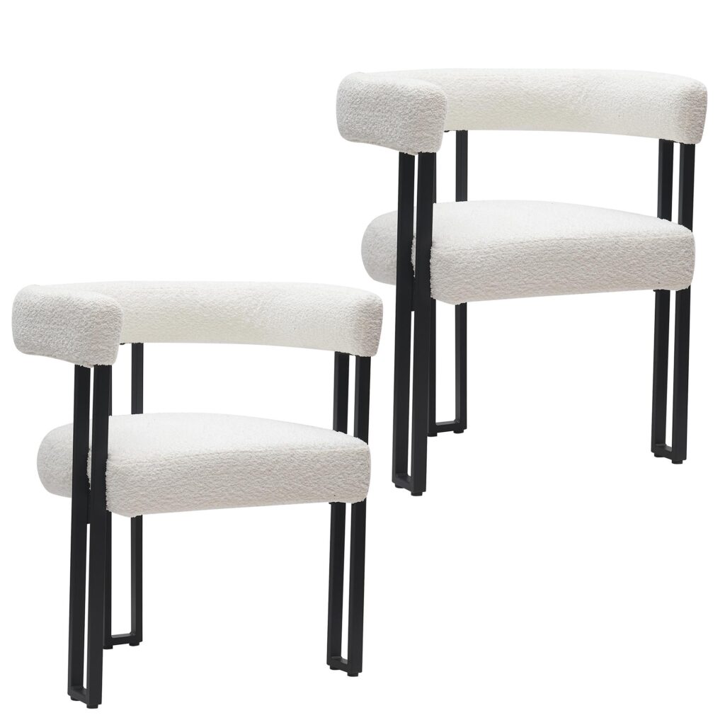 Scarlet Dining Chair, Set of 2 in Ivory Boucle and Black - Image 7