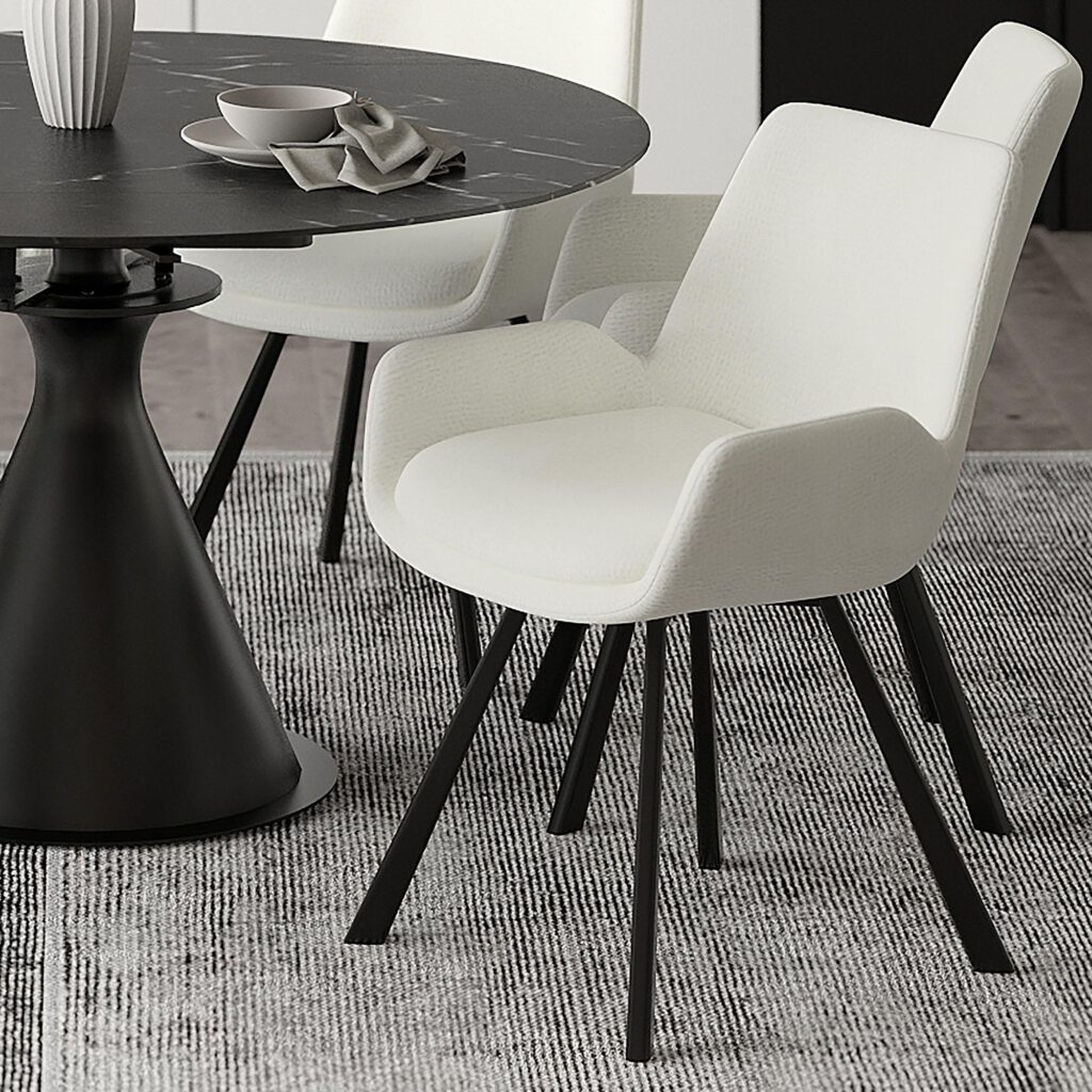 Signy Swivel Dining Chair, Set of 2 in Ivory and Black - Image 2