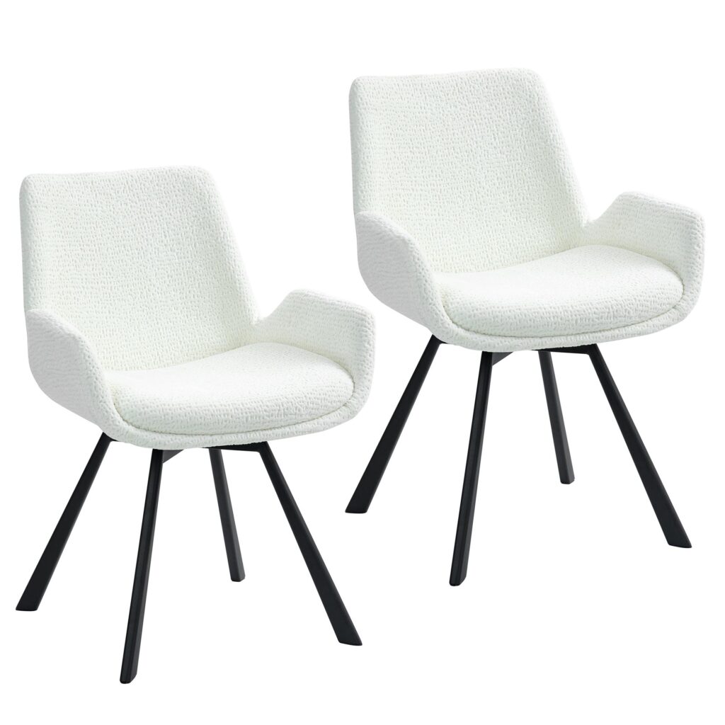 Signy Swivel Dining Chair, Set of 2 in Ivory and Black - Image 7