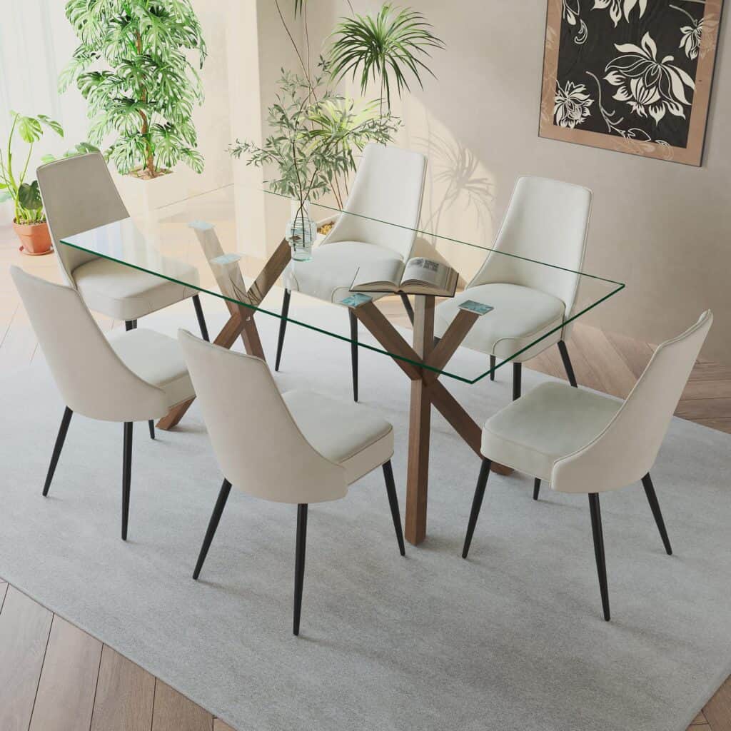 Koda Dining Chair, Fabric, Set of 2 in Beige and Black - Image 2