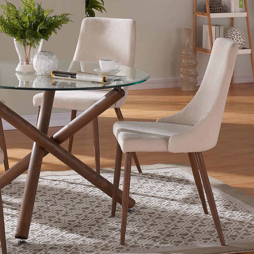 Cora Fabric Side Chair, Set of 2 in Beige and Walnut 202-182BG 202 182BG 1