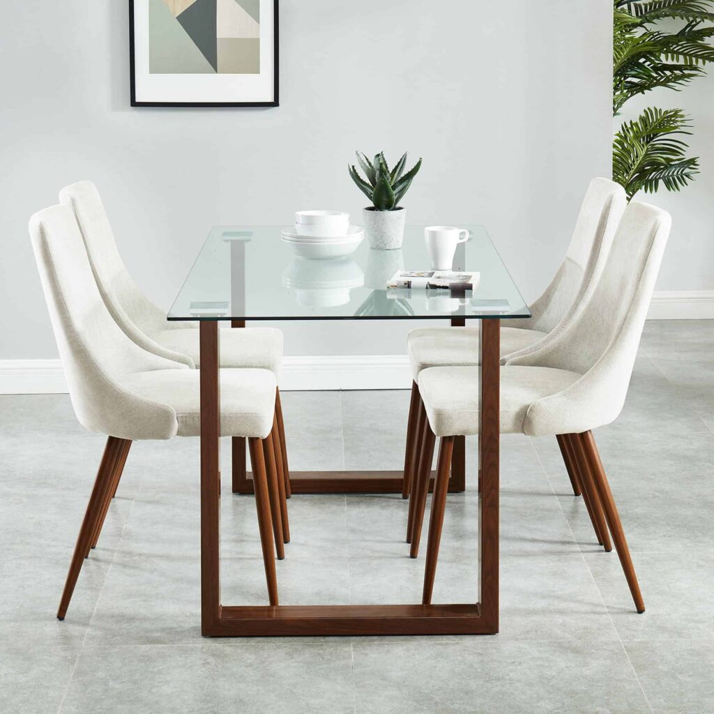 Cora Fabric Side Chair, Set of 2 in Beige and Walnut - Image 5