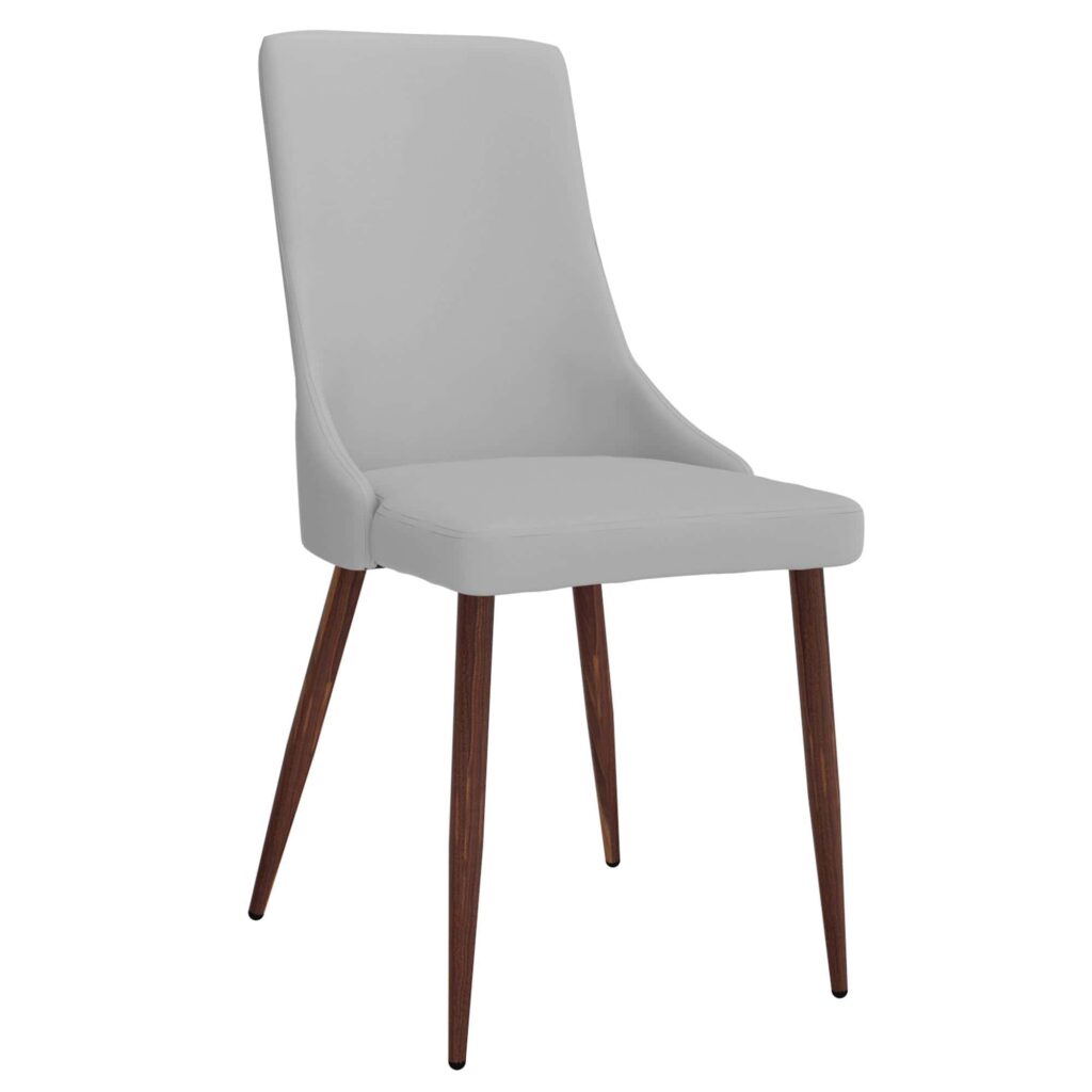 Cora Faux Leather Side Chair, Set of 2 in Light Grey and Walnut