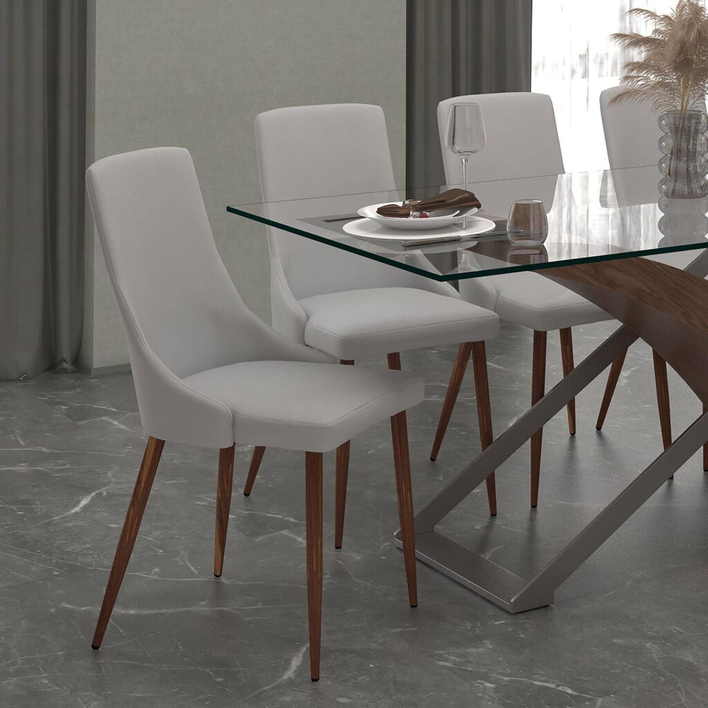 Cora Faux Leather Side Chair, Set of 2 in Light Grey and Walnut - Image 2