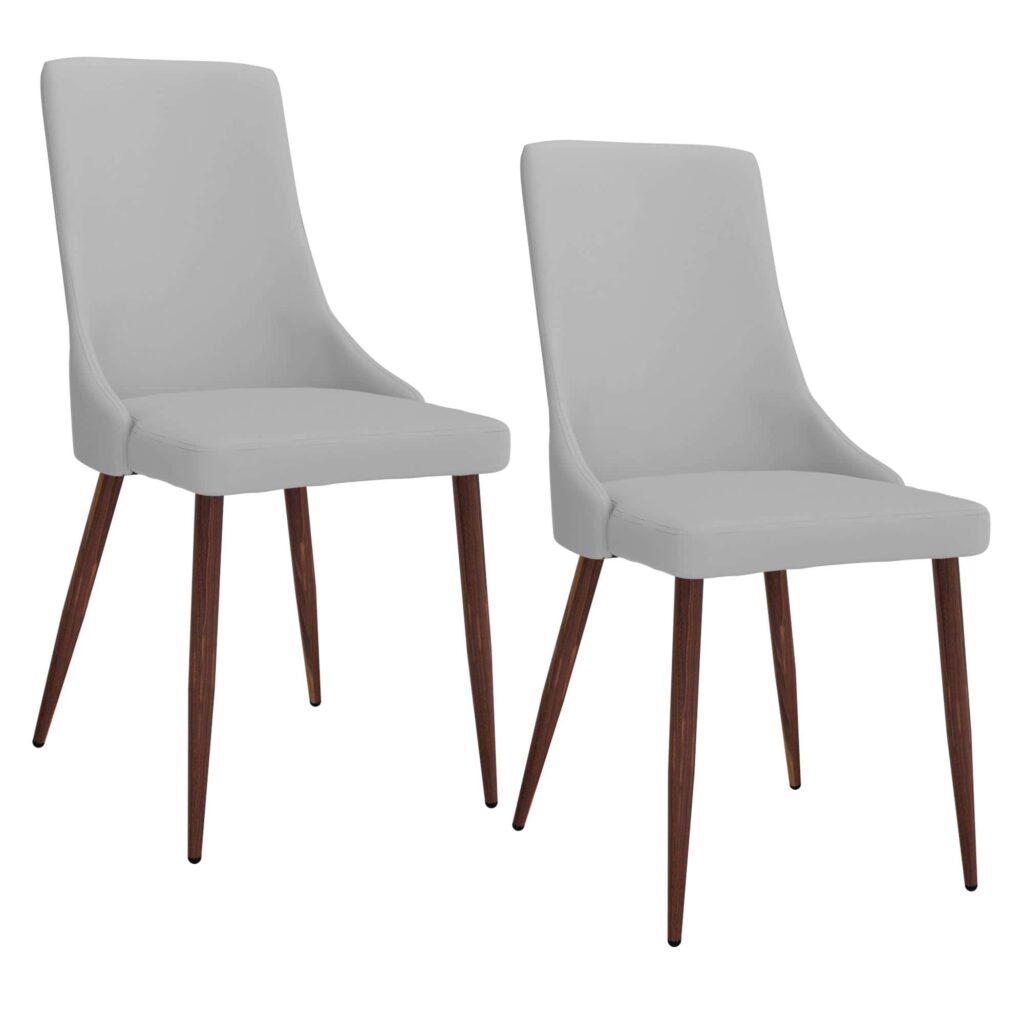 Cora Faux Leather Side Chair, Set of 2 in Light Grey and Walnut - Image 7