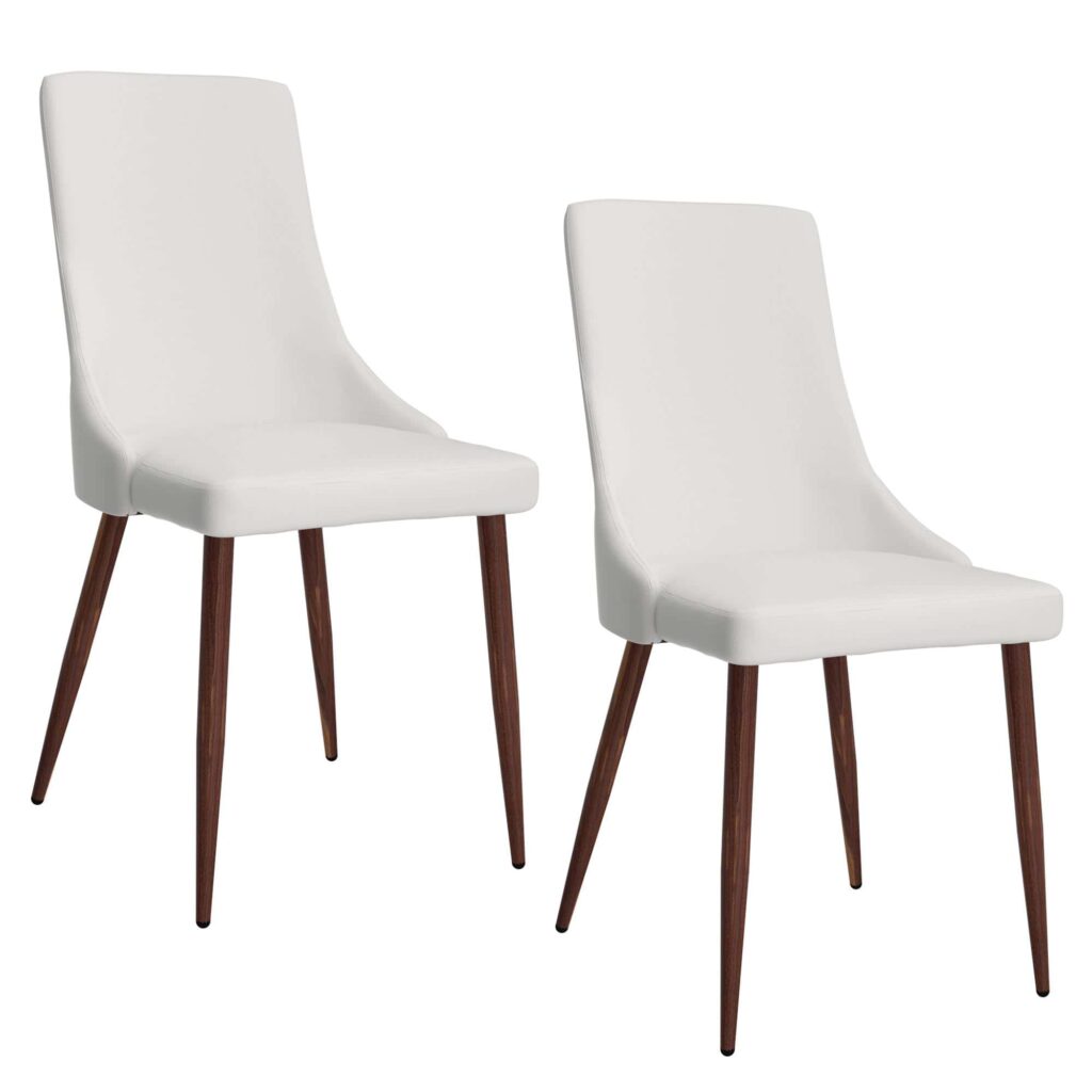 Cora Faux Leather Side Chair, Set of 2 in White and Walnut - Image 7