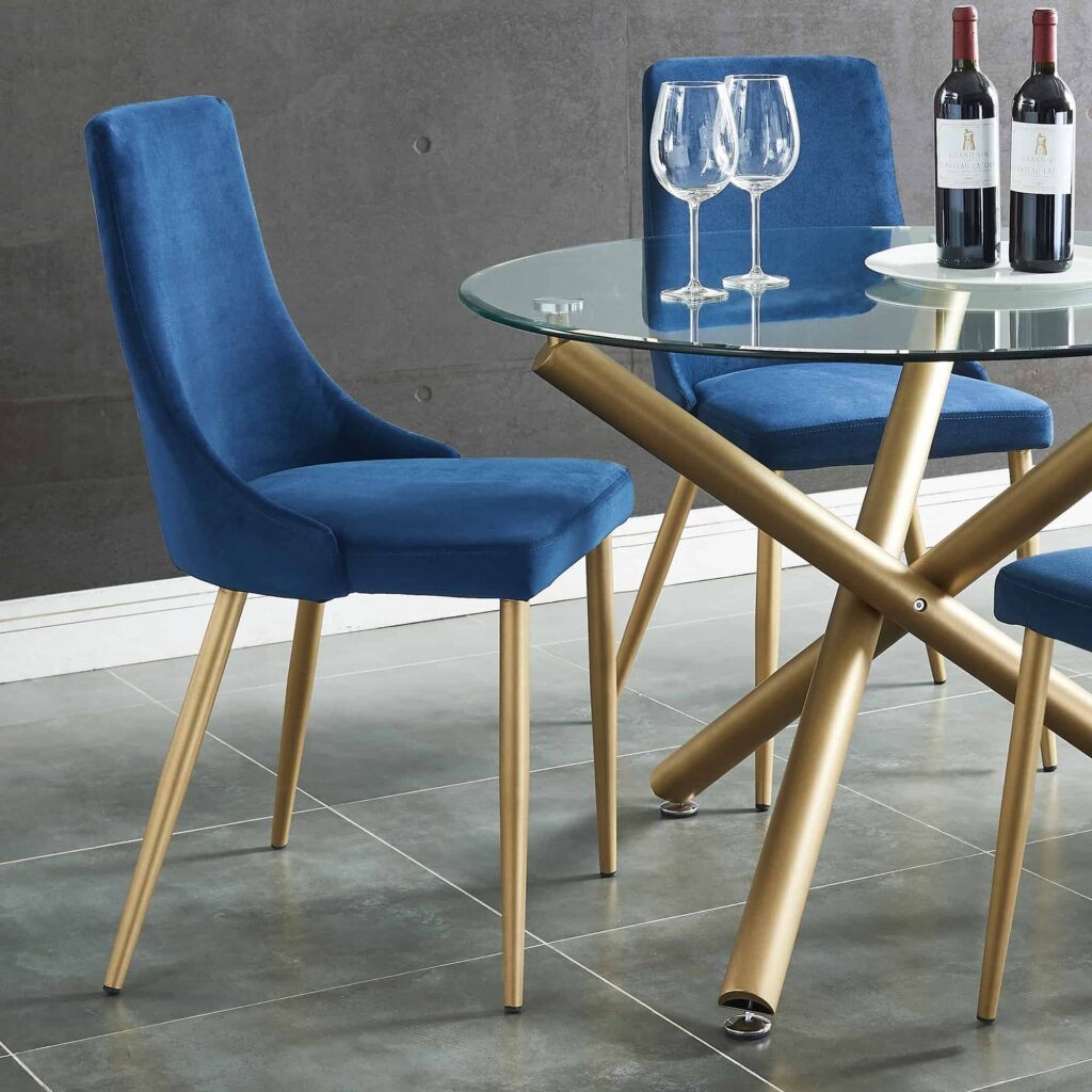 Carmilla Side Chair, Set of 2 in Blue and Aged Gold - Image 2